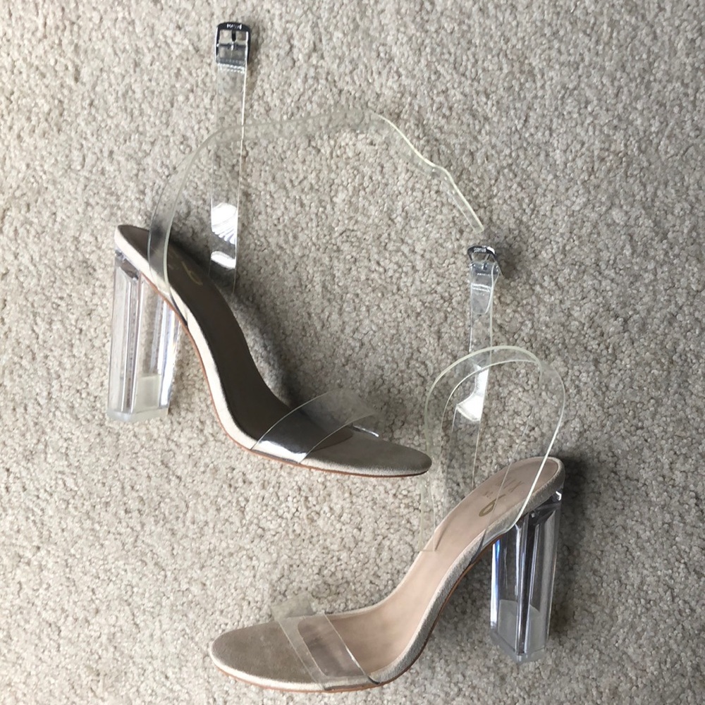 diamante clear block heels